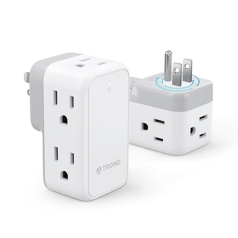 TROND Wall Outlet Extender 2 Pack - Multi Plug Splitter with Rotating Plug, 6 AC Power Adapter, Cruise Essentials, Small Outlet Extension for Travel Office Home Dorm Room - Image 1